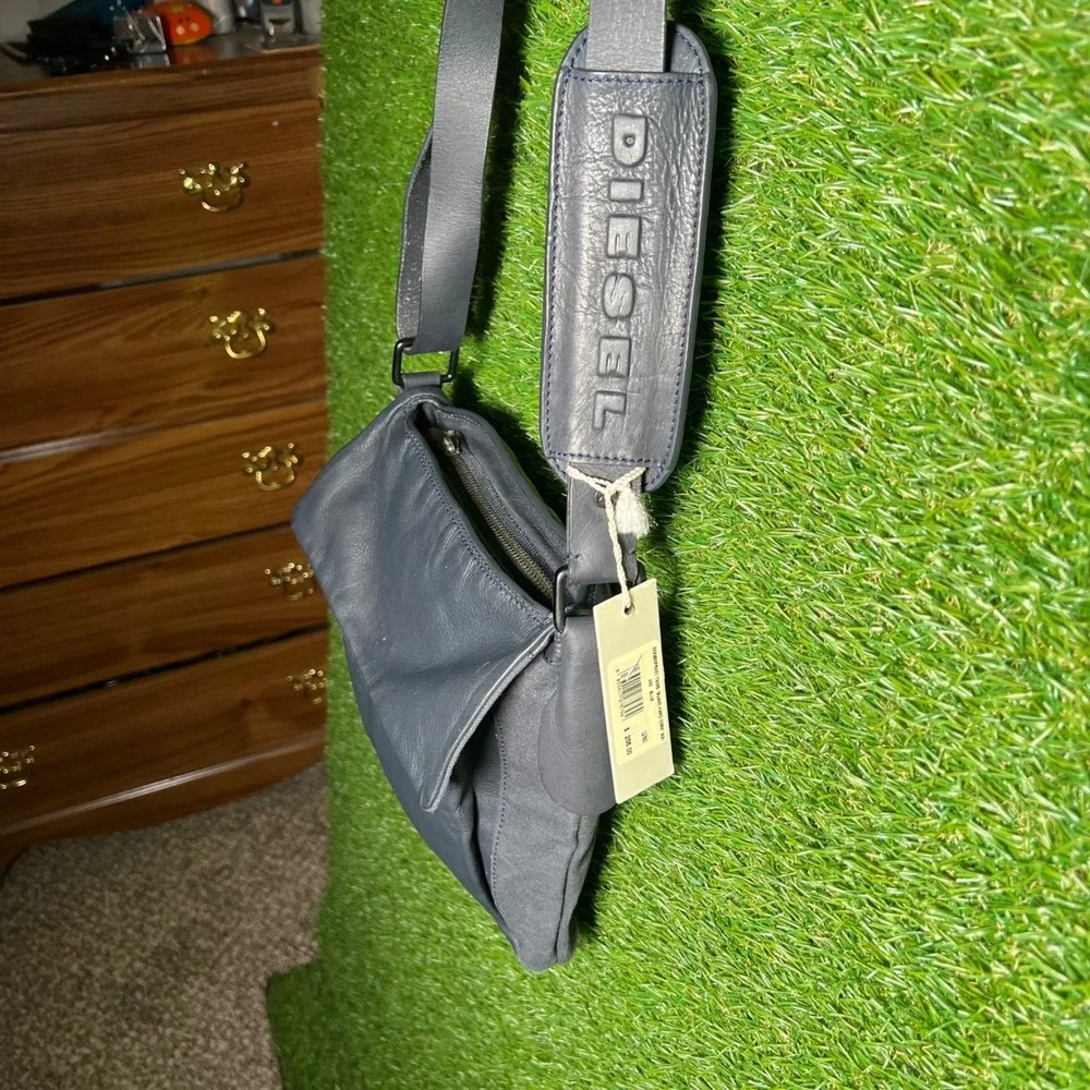 Diesel Suave Hard Core Blue Leather Canvas Messenger Crossbody Bag 00XA50PR421